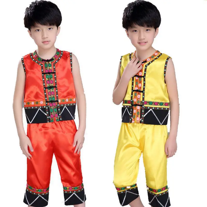 Children Chinese Folk Costume Boy Nation Dancing Clothing Sleeveless