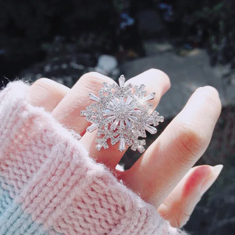 

Luxury Shiny Rotatable Cubic Zircon Snowflake Rings for Women Rotating Open Index Finger Ring Fashion Korean Wedding Jewelry