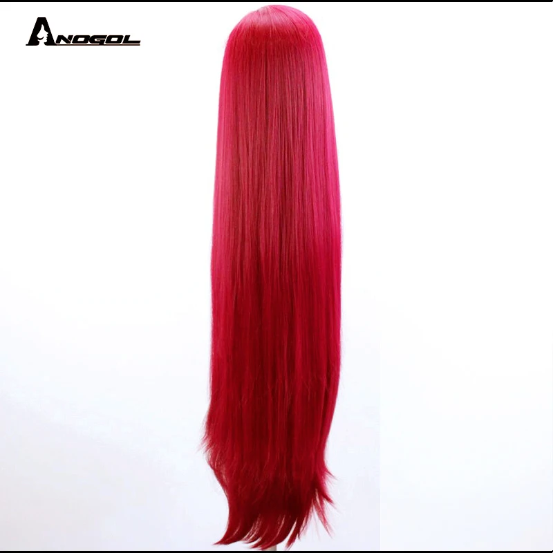 Anogol Red Velvet High Temperature Fiber Long Natural Straight Synthetic Lace Front Wigs for women High Temperature Fiber Wig