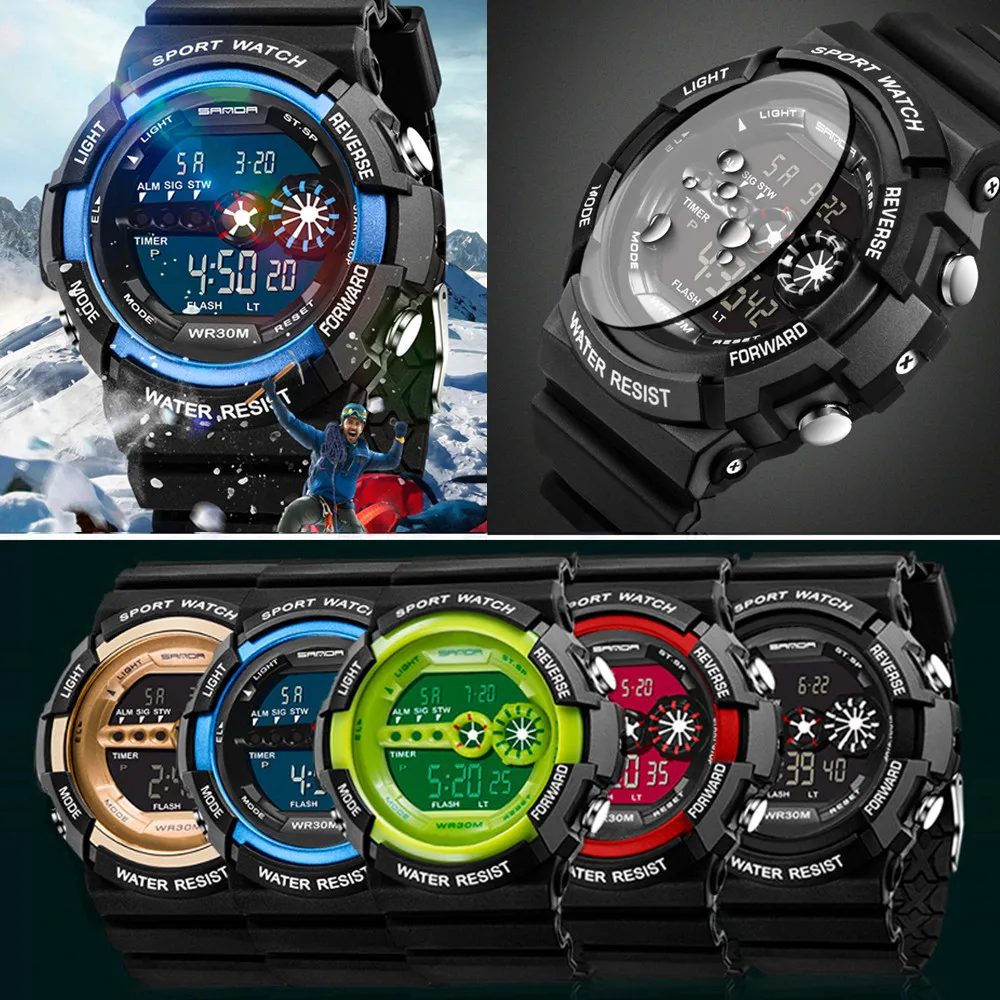

New Waterproof Sports Watch Men Stainless Steel LED Digital Date Alarm Army Quartz Watch Male Clock Hodinky Relogio Masculino