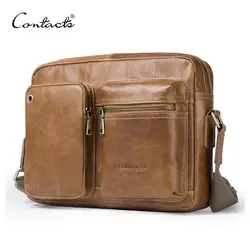 CONTACT'S Новая Винтажная Мужская сумка из натуральной кожи мужская сумка через плечо с карманом на молнии для мужчин сумки-мессенджеры