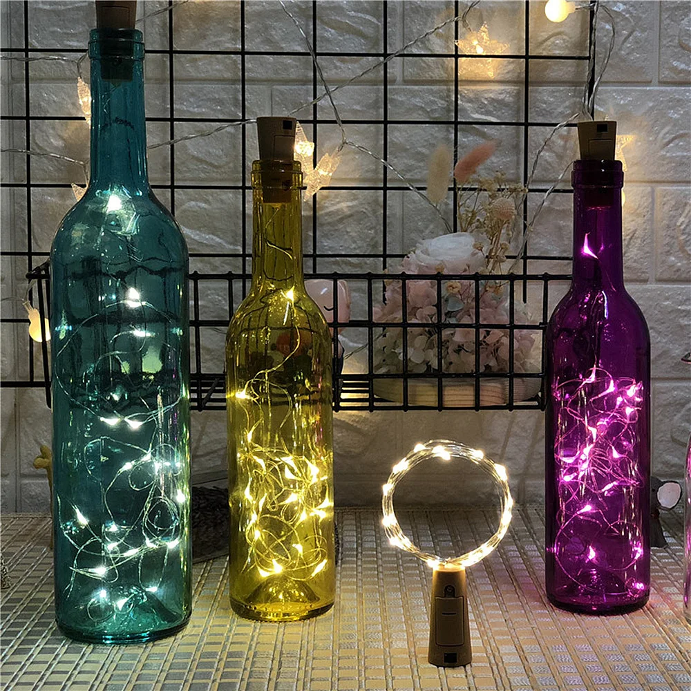 

1m 2m Silver Wire Fairy Garland Bottle Stopper For Glass Craft Led String Lights Wedding Christmas New Year Holiday Decoration