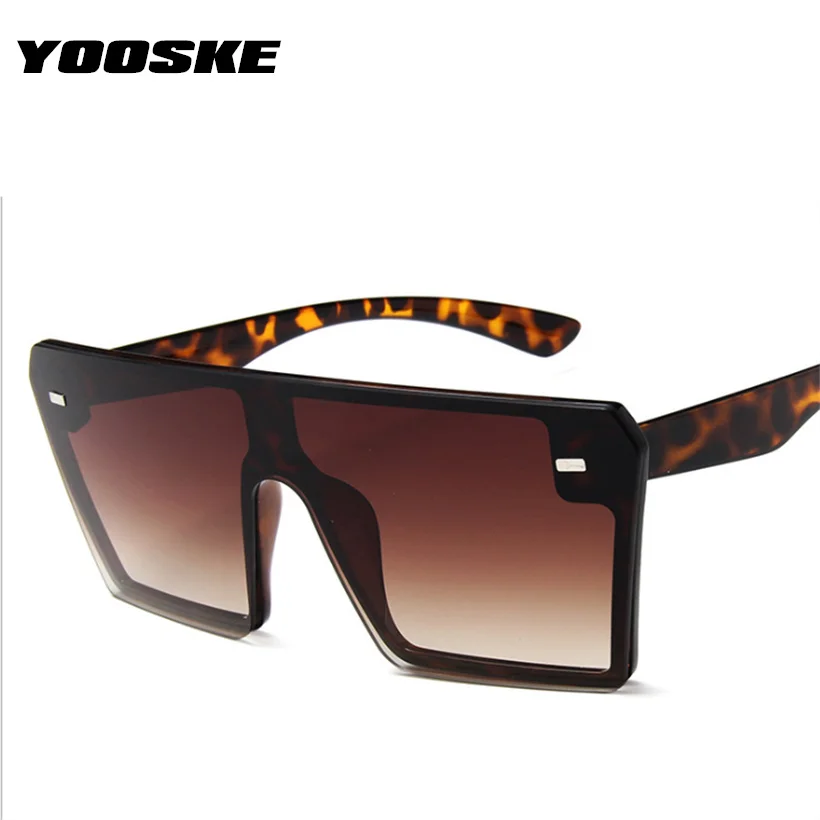 YOOSKE Brand Oversized Sunglasses Women Men Vintage Gradient Sun Glasses Shades Retro Big Frame Flat Top One Piece Eyewear