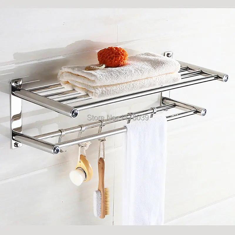 No drilling hole bathroom towel rack with shelf and hooks,Suction wall