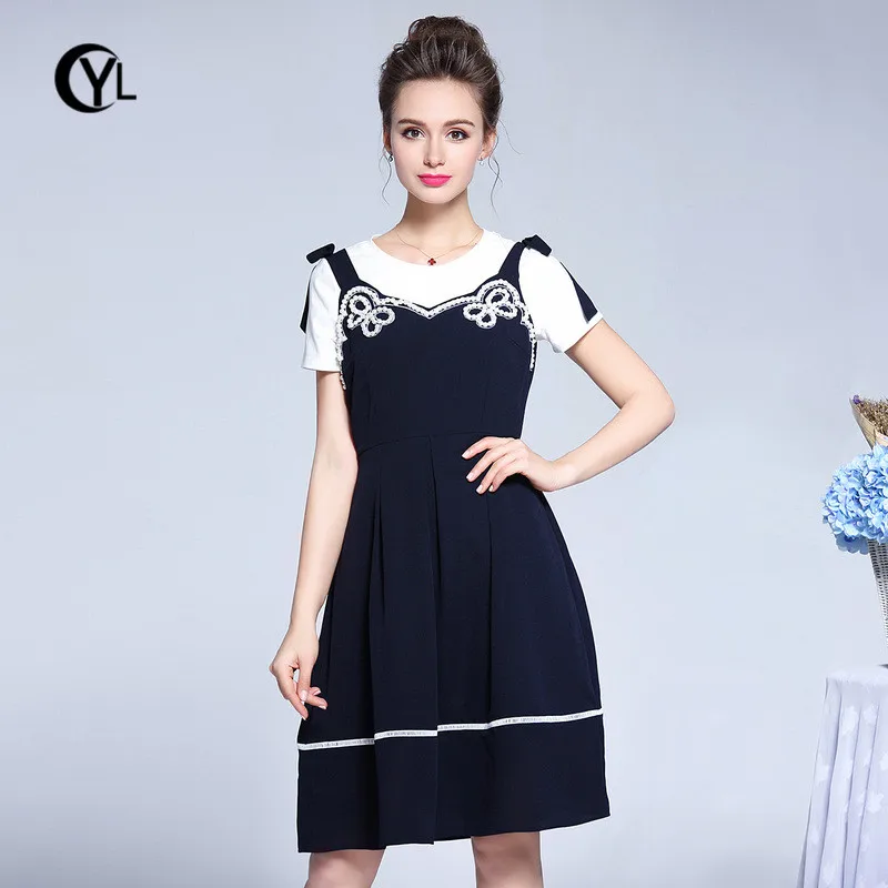 OUYALIN L-XXXL 4XL 5XL Большие размеры платье 2 шт. 2018 Для женщин летние белые топы и Бисер