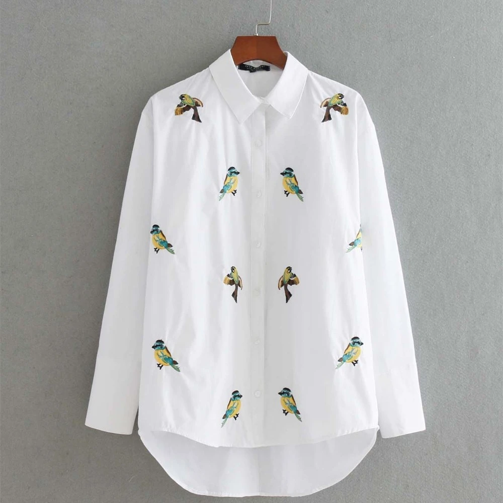 2018 pájaros de manga larga mujeres blusas suelta camisas de algodón femenino señoras Casual Camisa Tops Blusa nave de la gota|shirt female|long sleeves women blousewomen blouses - AliExpress