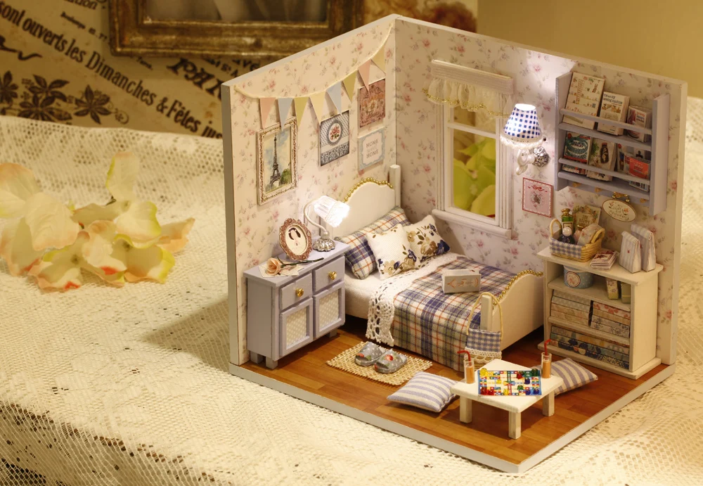 Diy деревянный Миниатюрный Кукольный дом мебель игрушка Miniatura головоломка модель ручной работы кукольный домик подарок на день рождения Солнечный свет переливающийся