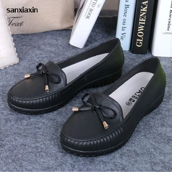 

sanxiaxin Women Soft Comfortable Slipper Flats Breathable Leather Casual Shoes Slip-on Comfortable Butterfly-knot Nurses Shoes