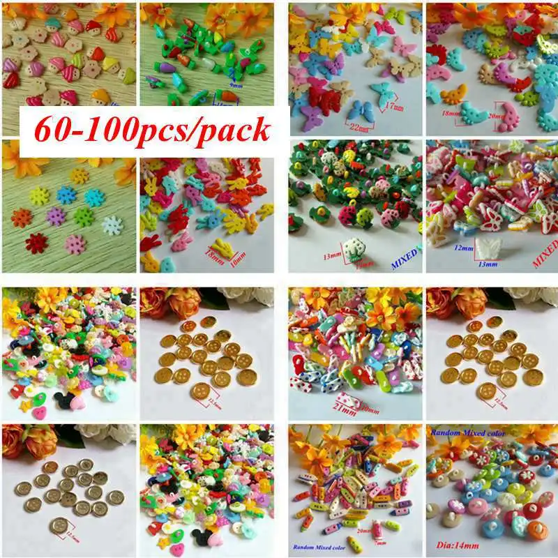 

Random Mixed 60-100PCS Mix Shape Lots Colors DIY Scrapbooking Cartoon Buttons Plastic Buttons Children's Garment Sewing Notions
