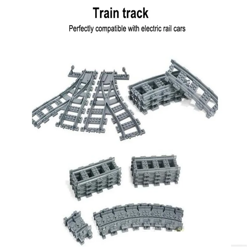 

City Trains Train Flexible Track Rail Crossing Straight Curved Rails Building Blocks Figure Toys For Children Compatible Legoe