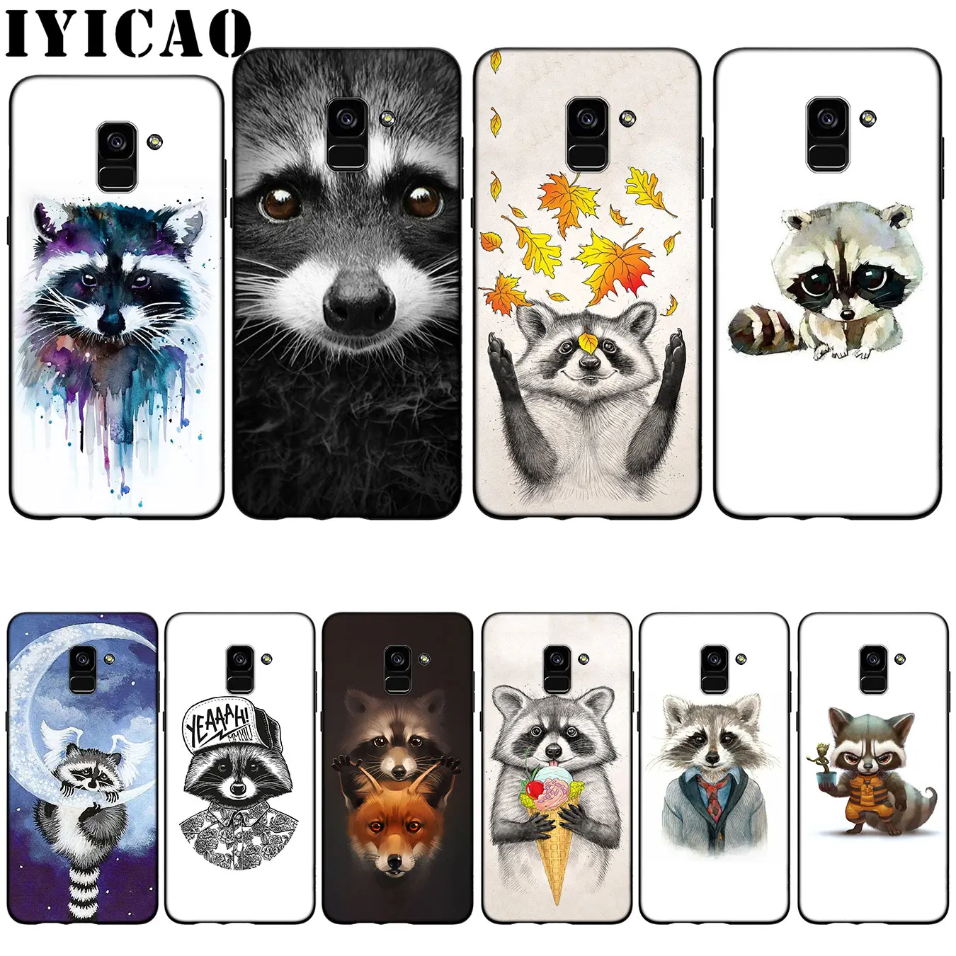 

IYICAO raccoon Silicone Soft Case for Samsung Galaxy A6 Plus A9 A8 A7 2018 A3 A5 2016 2017 Note 9 8