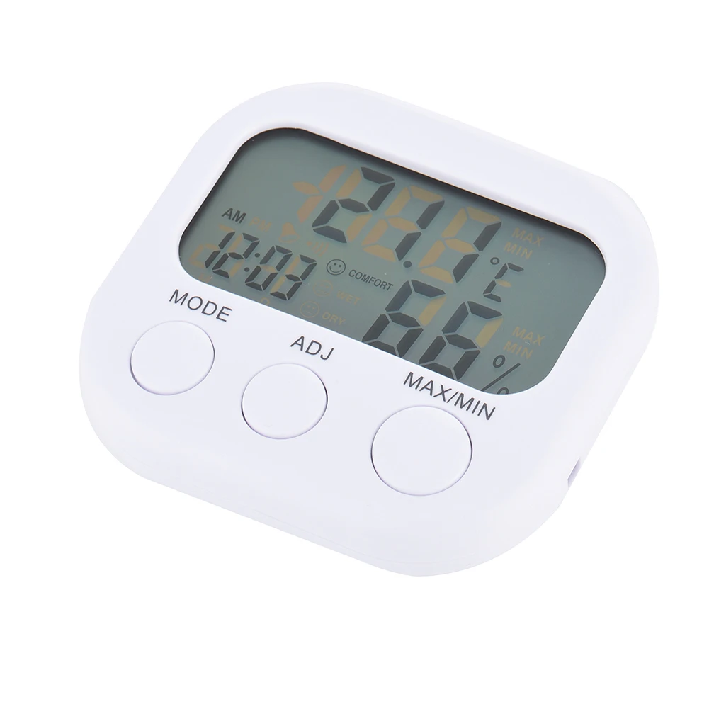 LCD Digital Thermometer Hygrometer Temperature Humidity Meter Gauge With Clock New Weather Station