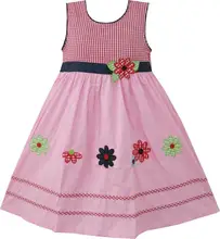 Sunny Fashion Girls Dress Pink font b Tartan b font Embroidered Flower Party Kids Boutique Cotton