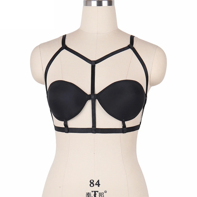 

JLX.HARNESS 90s Sexy Black Bra Pastel Goth Cage Bralette Adjustable Crop Top Bondage Lingerie Fetish Body Cage Harness Bra O0188