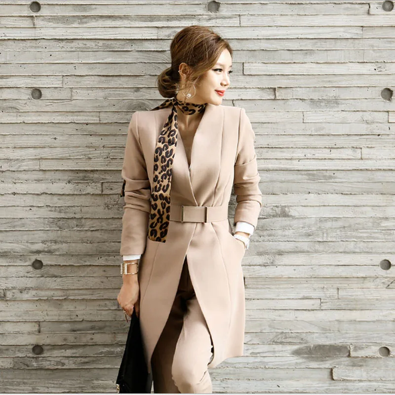 2 piece set women Pants and jackets 2016 Autumn cotton blended coat