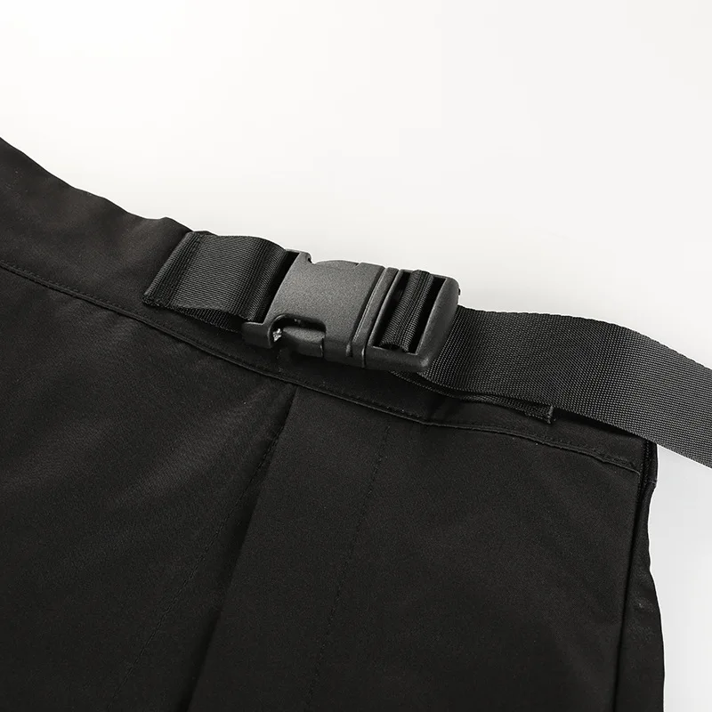 Корейские модные юбки с пластиковой пряжкой ремень женская уличная черная юбка с высокой талией Harajuku