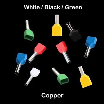 

TE7508 TE10-14 White Black Green Copper Pre-Insulating Twin Cord Double Wire Tube Pin End Ferrule Connector Crimp Terminal