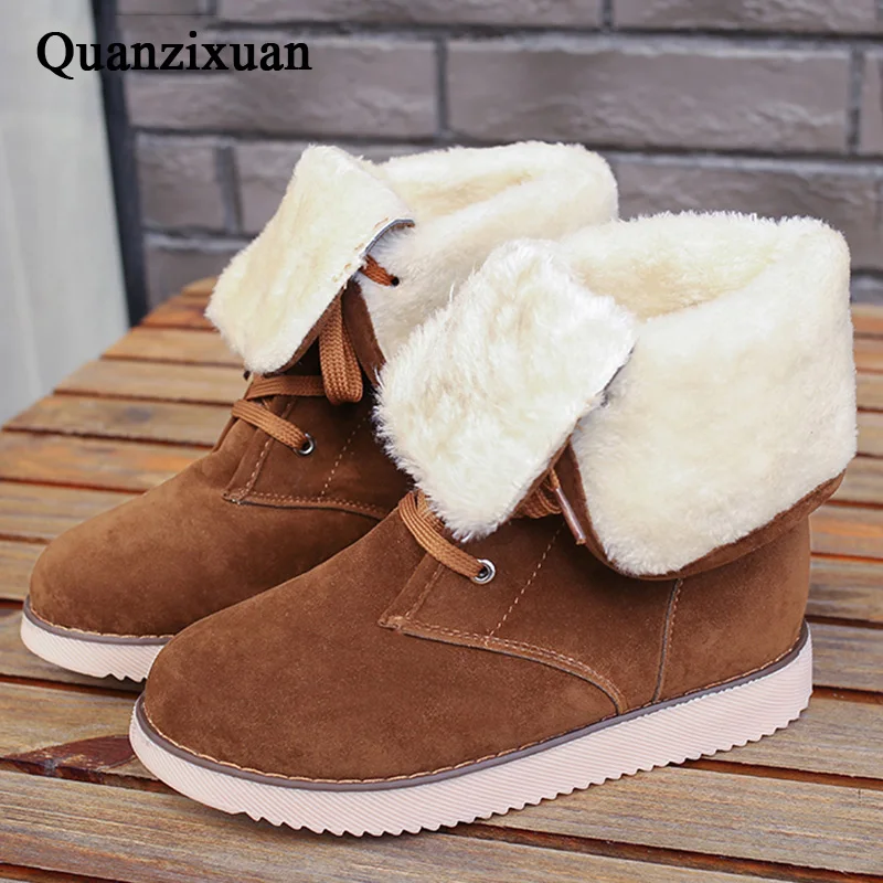 

QUANZIXUAN Brand Women Boot Fur Warm Snow Boots Female Suede Lace Up Ankle Boots Women Shoes Women Bottes Winter Shoes