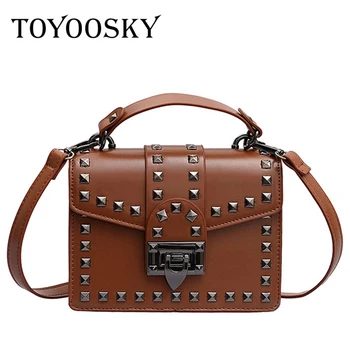 

TOYOOSKY Luxury Brand Women Handbags High Quality Ladies PU Leather Messenger Bags Fashion Cover Rivet Crossbody Shoulder Bag