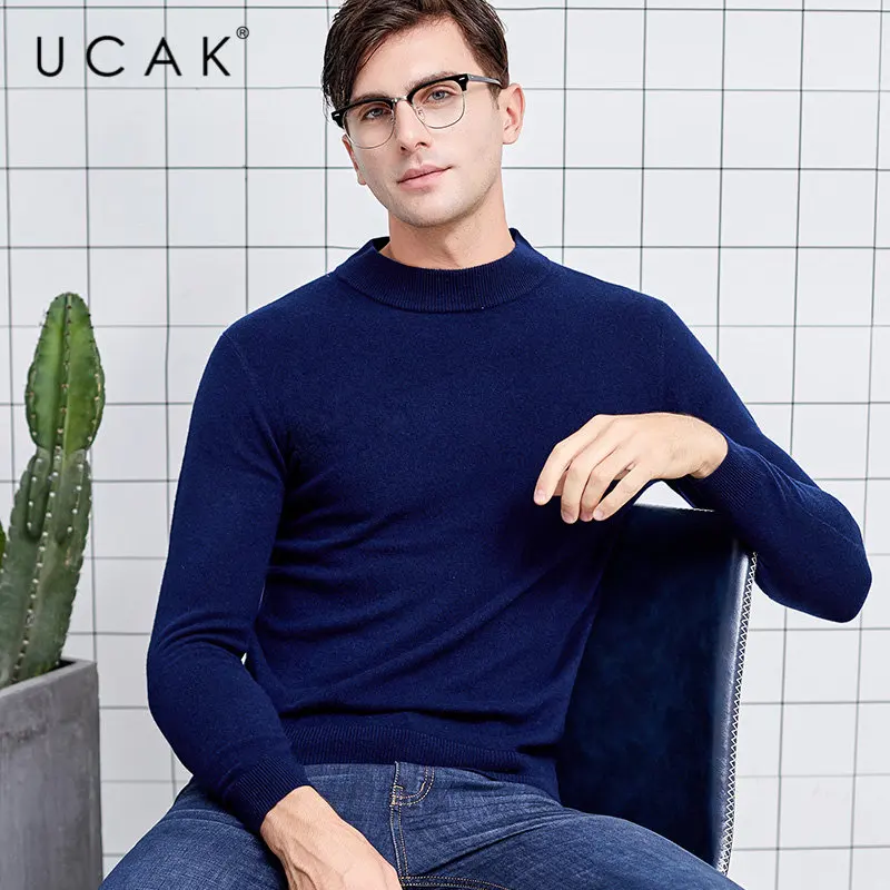 UCAK Brand Sweater Men Thick Warm Turtleneck Pull Homme Pure Merino Wool Pullover Men Autumn Winter Soft Cashmere Sweaters U3013