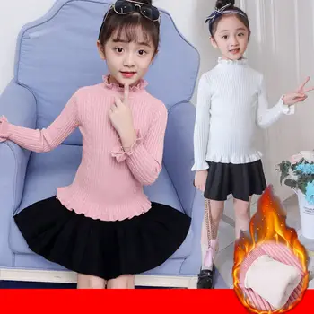 

Sweater Girls Child Solid Color Ruffle Sleeve Sweaters Autumn Fashion Kids Girls Knitwear Toddler Girl Winter Tops Warm Clothes