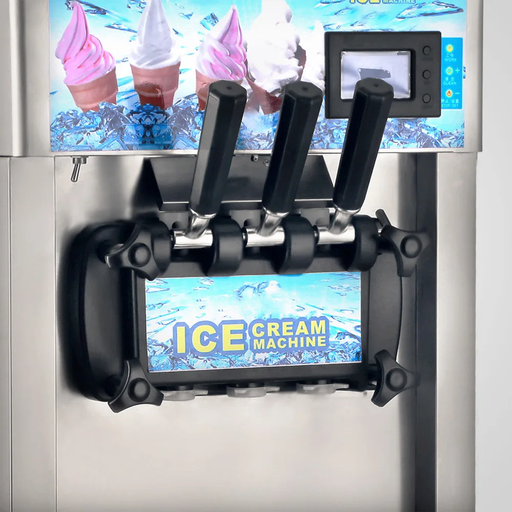 

Commercial Soft Serve Ice Cream Machine Frozen Yogurt Ice Cream Maker with LCD Display Mix 3 Flavors 110V