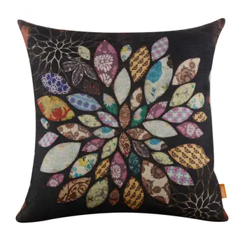 

LINKWELL 18x18" Vintage Black Background Colorful Flower Burlap Cushion Cover Cartoon Throw Pillowcase
