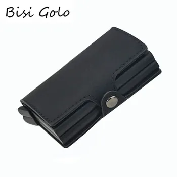 

BISI GORO 2020 New Arrival Double Boxes Wallet Aluminum Card Holder PU Leather Card Case Hasp RFID Travel Organizer Wallets