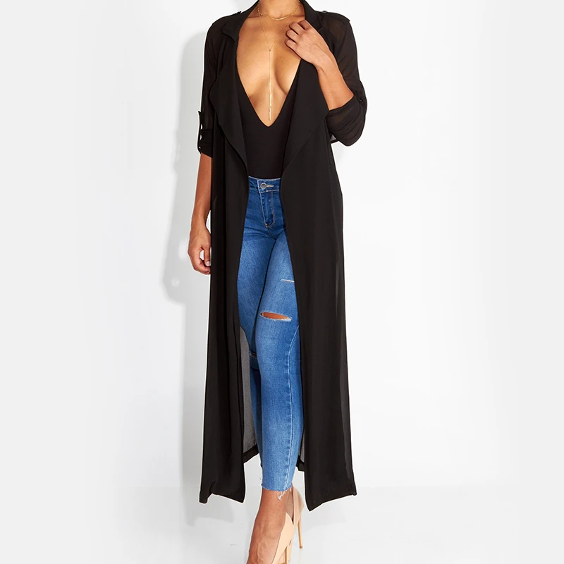 

Women's Maxi Shirt Dress Chiffon Cardigan Long Sleeve 2019 Summer Beach See Through Kimono Dresses Sexy Solid Blouses Vestidos