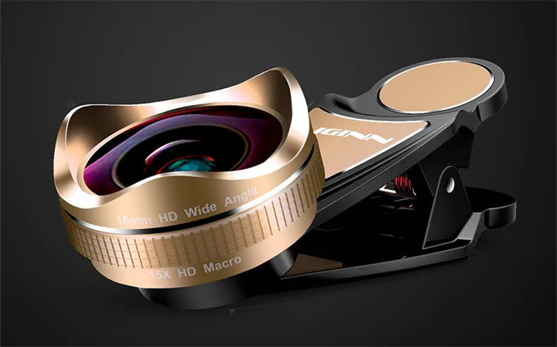 LIGINN Pro Универсальный 16 мм без искажений супер широкоугольный объектив с 15X макро 2 в 1 Камера объектив Комплект для iPhone Xiaomi LG L-620 - Цвет: Gold L-620
