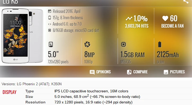 LG K8 LCD DISPLAY