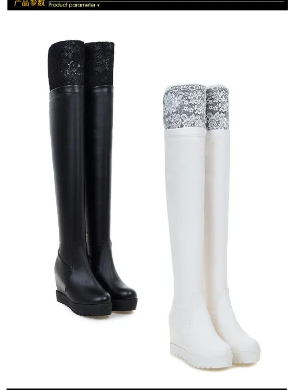Корейская версия сапоги до колена увеличивающие рост сапоги-трубы на высоком каблуке со шнуровкой осенне-зимние большой размер