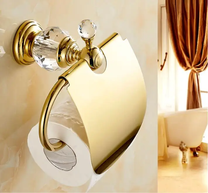 Paper Holders Crystal Solid Brass Gold/Chrome Paper Roll Holder Toilet Paper Holder Tissue Holder Restroom Bathroom Accessories