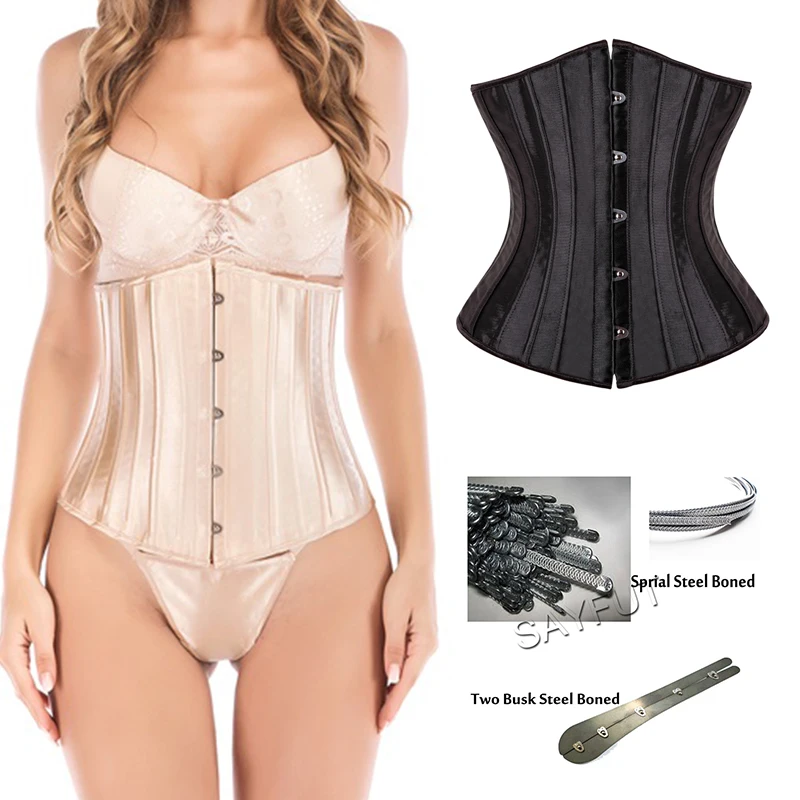 

2019 New Waist Cincher Corsets 24 Steel Boned Bustiers Corset Underbust Satin Body Shaper Lingerie Waist Cincher Corselet