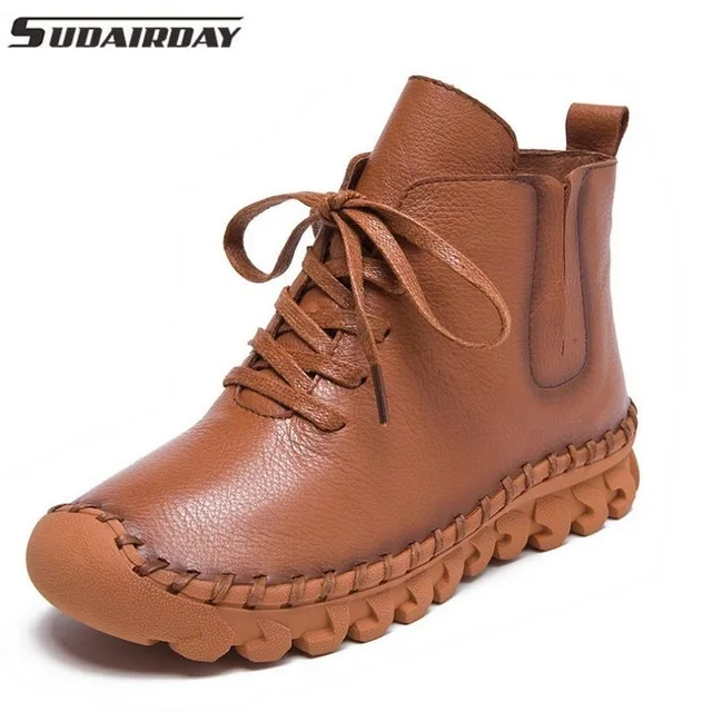 Fashion Women Genuine Leather Boots Handmade Flats Shoes Fashion Women Genuine Leather Boots Handmade Flats Shoes