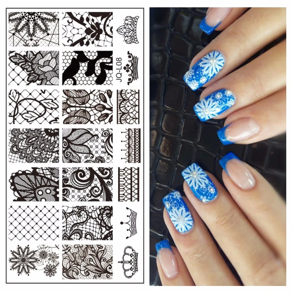 

YZWLE 1Pc Lace Flower Designs Polish Print Nail Image Plate 60*120mm Nail Art Stencils Stamping Template #JQ-L08