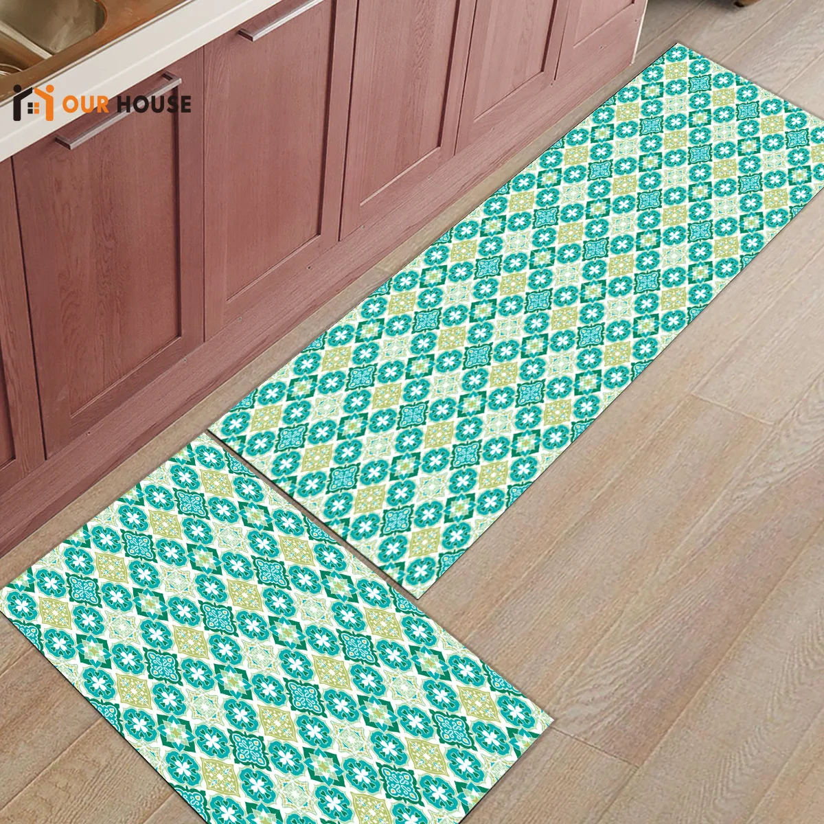 

Ourhouse Green Ethnic Geometric Pattern Bathroom Accessories Set Boot Shoes Scraper Floor Carpets Area Runners Living Room