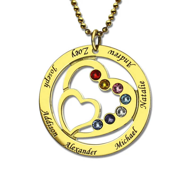 

XiaoJing 925 Sterling Silver Heart Necklace Personalized Custom Names&Birthstone Fashion Jewelry Gift For Family and friend 2019