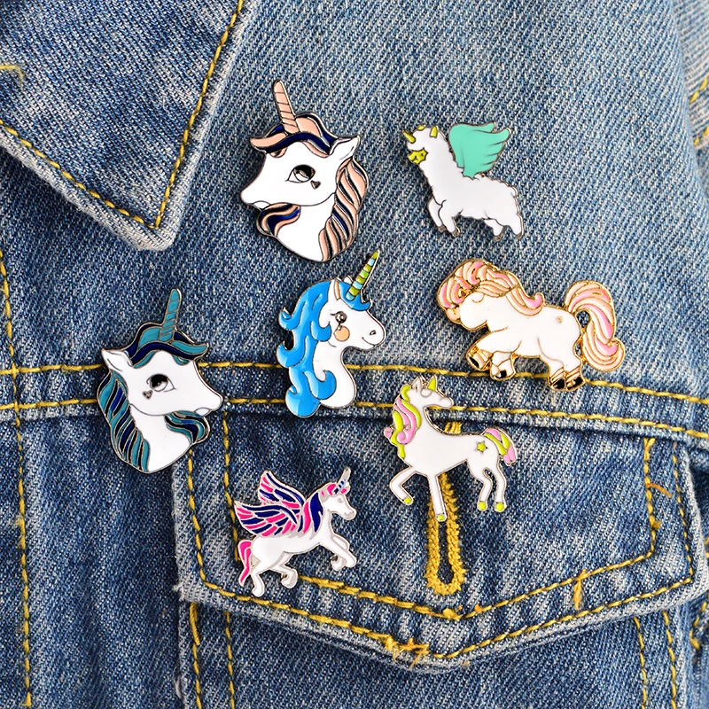 

Cartoon Pegasus horse Alpaca Compilation Brooch Button Pins Denim clothes Pin Badge Cute Animal Jewelry Gift Surprise for Kids