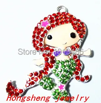 

NEW 45x37mm 10pcs/lot silver Zinc alloy rhinestone little mermaid Pendant for Jewelry Necklace accessories