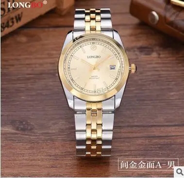 Longbo Топ бренд часы для мужчин полный из нержавеющей стали со стразами кристалл Роскошные пара кварцевые часы модные часы Montre для повседневного использования homme Часы - Цвет: AS Picture For Man