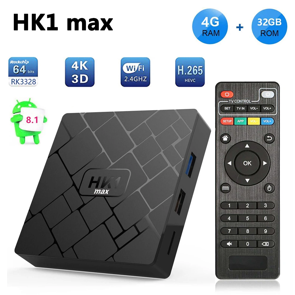 

HK1 MAX Android 8.1 TV Box RK3328 Quad Core 4GB RAM 32GB ROM Smart TV Box Android 8.1 2.4G Wifi 4K HD Media Player vs H96 MAX