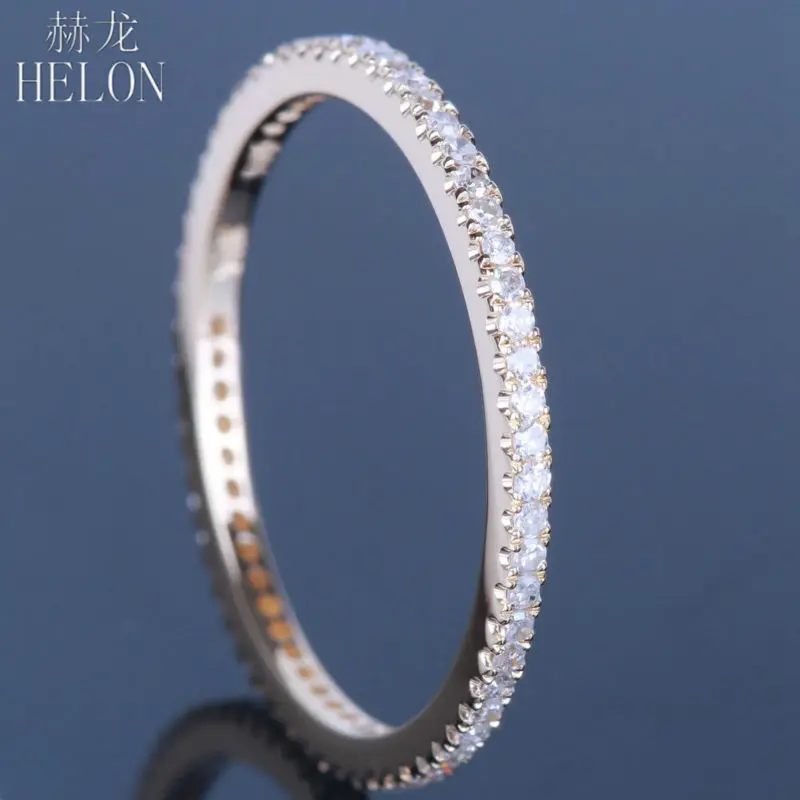 

HELON Solid 14K Yellow Gold Stackable Pave Round Natural Diamonds Engagement Wedding Ring Trendy Women Fine Jewelry Ring