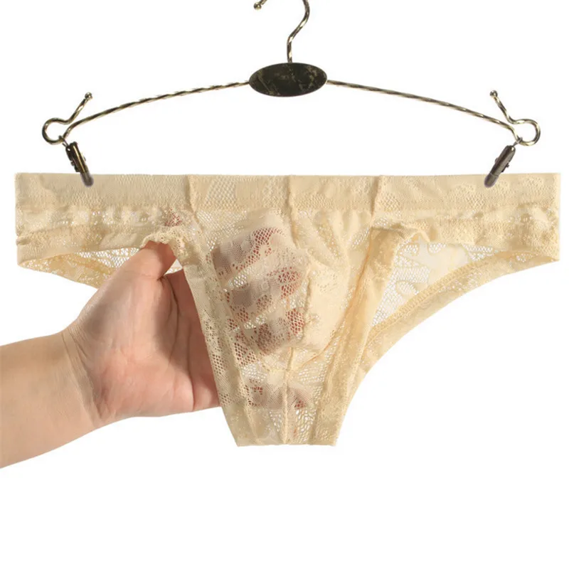 

Superb Thin and Breathable Summer Briefs For Fashion Mens Triangle Underpants Flower Lace Low Waist Style