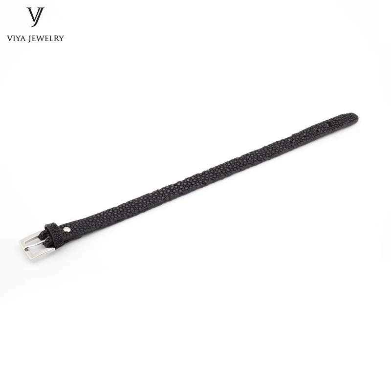 Simple Clasp Flat Stingray Python Cord Wrap Bracelet Charm Cuff Leather Men Bracelet 8mm Real Python Stingray Leather Wristband Adjust Bracelet (4)