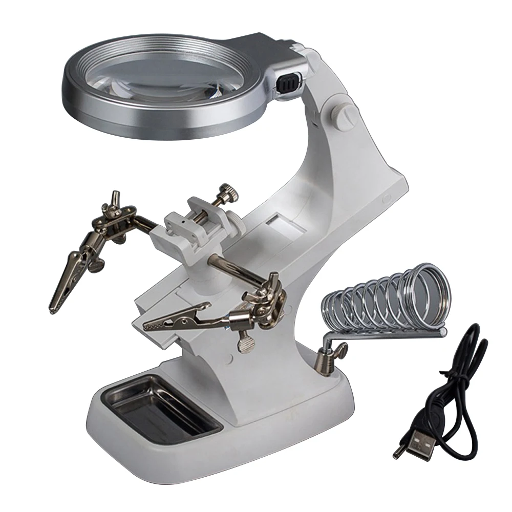 Useful LED Helping Hand Clamp Magnifying Glass Soldering Iron Stand