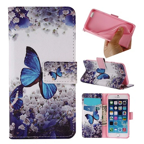 Butterfly Flower Card Slot Flip Stand Faux Leather Phone Case Cover for iPhone | Мобильные телефоны и аксессуары