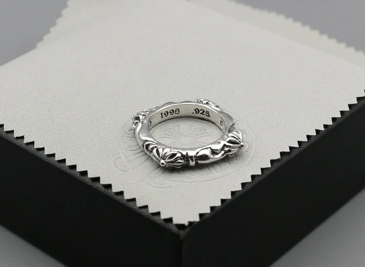 925 sterling silver ring trend personality jewelry punk style hip-hop hip hop couple cross flower shape jewelry 2018 new hot