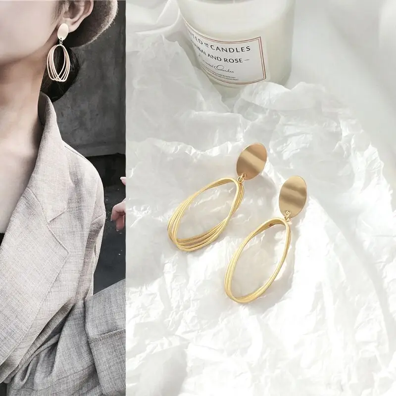 

2018 Hot Sale Korean Style Lovely Metal Geometric Oval Dangle Earrings Fashion For Women Jewelry Pendientes Mujer Moda Cute Gift