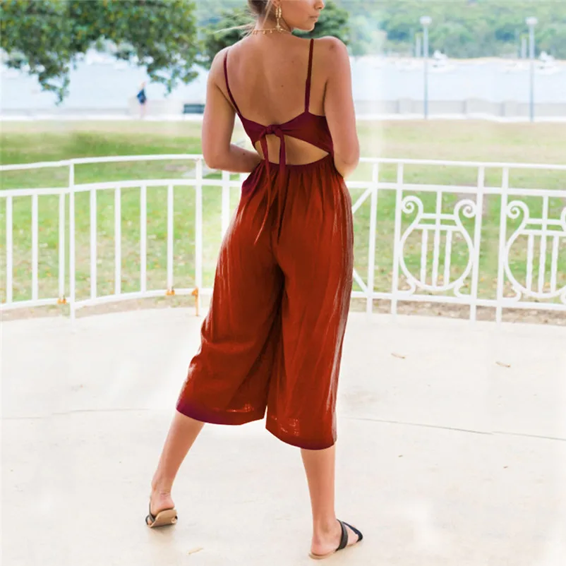 Fashion summer jumpsuit woman 2018 Strappy Soild Button Long Trouser Playsuits Jumpsuit Rompers pantaloni siamesi Y12#N (5)